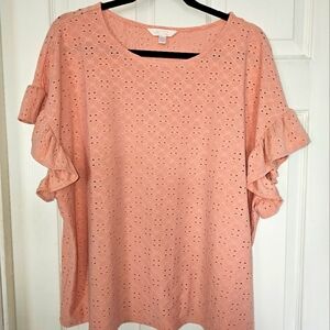 Women's Pink Eyelet Ruffle Sleeve Top Lauren Conrad Xxl
